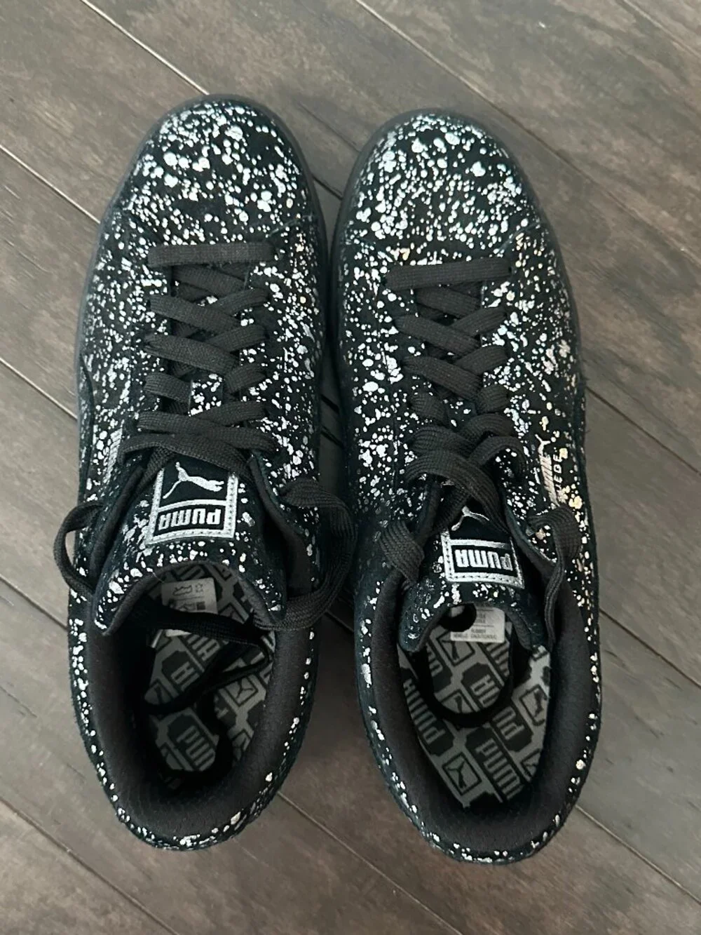 Puma Men's 10 Suede Black & Silver Metallic Splatter 2016 Sneakers